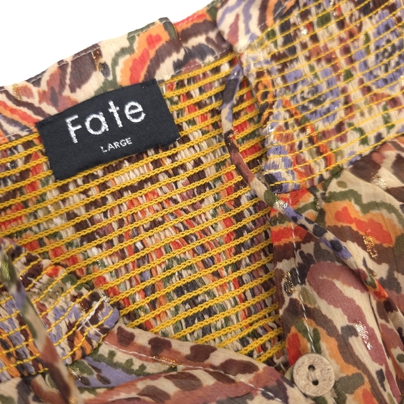 Fate Sheer Lined Women's Multicolor Paisley Button Down Top Sz L - Picture 7 of 13